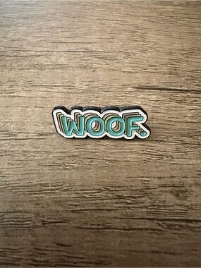 WOOF Enamel Pin in Teal and White